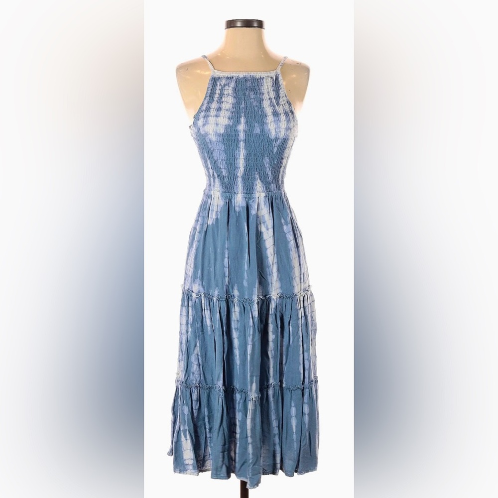 NWT Sim & Sam Tie-Dyed Smocked Dress, Blue/White, Size M